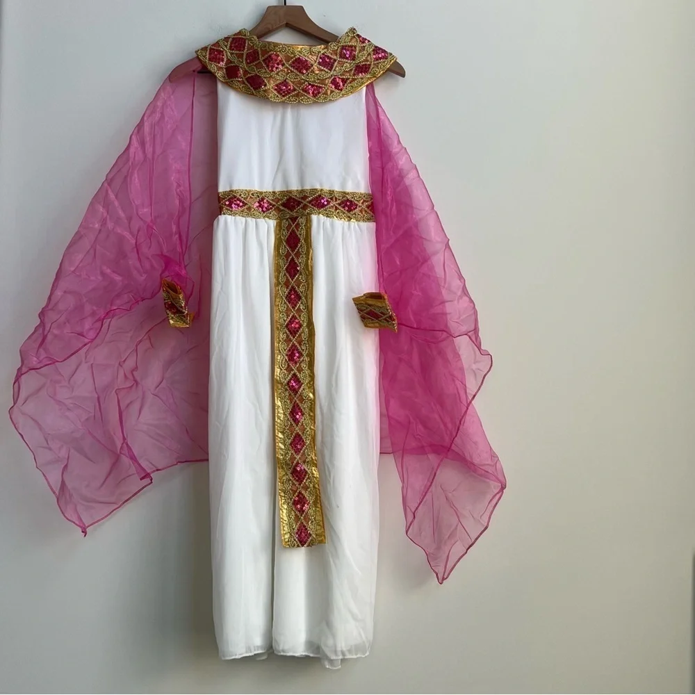 Cleopatra Costume Girls Large (10-12Y) Pink Gold Egyptian Queen Greek Goddess